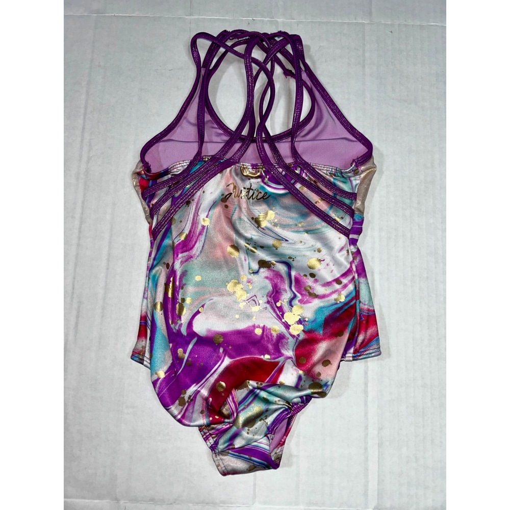 Justice Girls Gymnastics Leotard and Shorts Set Purple Marble Gold Foil XS 5/6 - Picture 3 of 8
